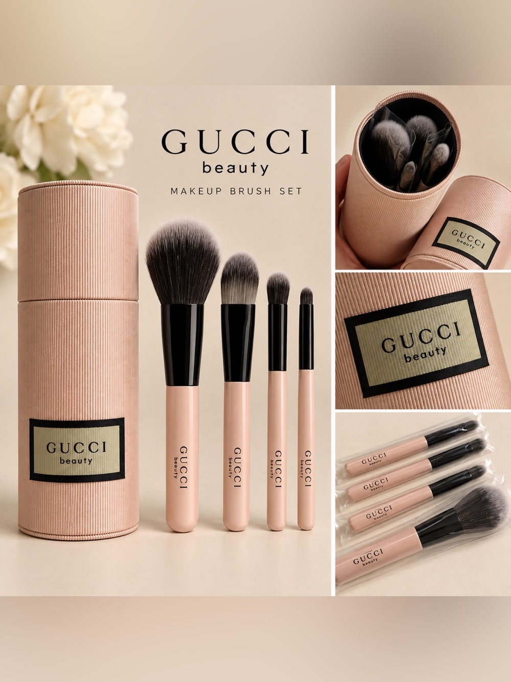 NWT Gucci Beauty Makeup Brush Set with Pink Case